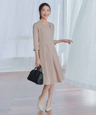 Tiaclasse 【3WAY】リボンブローチ＆ベルト付きフレアワンピース グレージュ