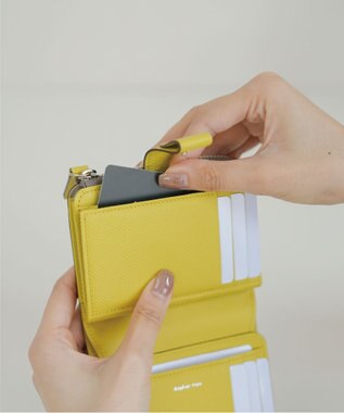 Atelier nuu 日本製 noble L字ファスナー二つ折りウォレット グレージュ×イエロー