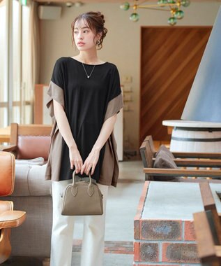 Tiaclasse 【洗える】配色カットソードルマントップス ブラック
