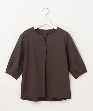 J.PRESS LADIES 【WEB限定カラーあり・接触冷感・UVケア】 スムースジャージー キーネック カットソー ダークブラウン系