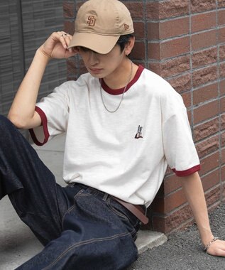 WEGO ワンポイント刺繍リンガーT（SS） ホワイトアイボリー