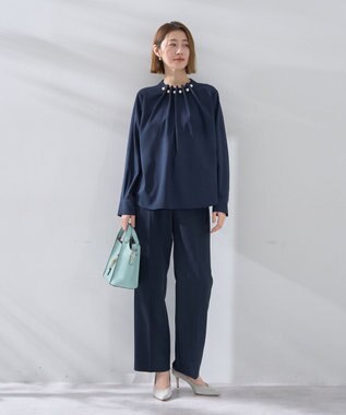 YECCA VECCA パールタックブラウス Navy