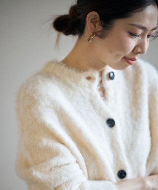 UNFILO 【洗える】アルパカシャギー カーディガン エクリュ