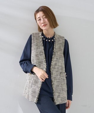 YECCA VECCA パールタックブラウス Navy