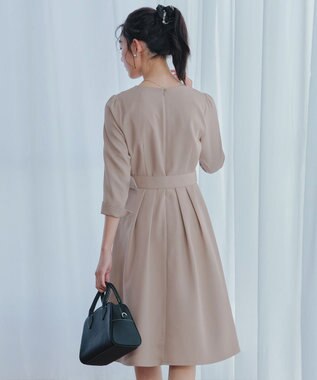 Tiaclasse 【3WAY】リボンブローチ＆ベルト付きフレアワンピース グレージュ
