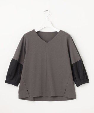 自由区 【洗える】エッセンシャルポンチ Vネックカットソー グレー系