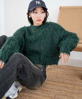 WEGO ブラッシュニットショートプルオーバー ダークグリーン