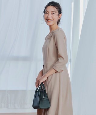 Tiaclasse 【3WAY】リボンブローチ＆ベルト付きフレアワンピース グレージュ