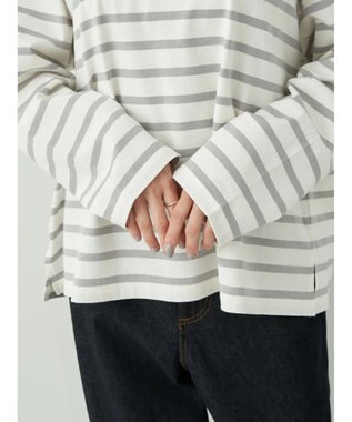 earth music&ecology レースプリントボーダープルオーバー Border Gray