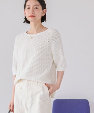 AMERICAN HOLIC 透かし編み半袖ニットプルオーバー Off White