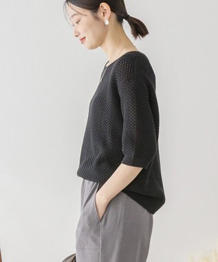 AMERICAN HOLIC 透かし編み半袖ニットプルオーバー Black