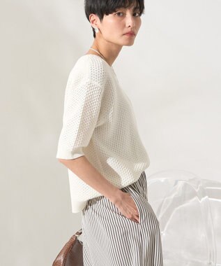 AMERICAN HOLIC 透かし編み半袖ニットプルオーバー Off White