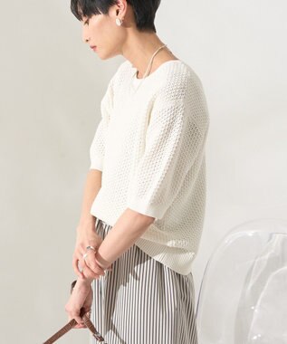 AMERICAN HOLIC 透かし編み半袖ニットプルオーバー Off White