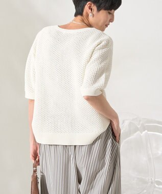 AMERICAN HOLIC 透かし編み半袖ニットプルオーバー Off White