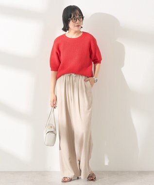 AMERICAN HOLIC 透かし編み半袖ニットプルオーバー Red