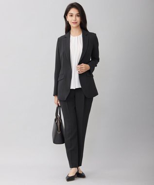 自由区 L 【セットアップ対応・洗える】トリアセダブルクロステーパード パンツ ブラック系