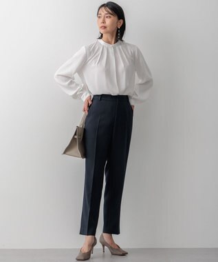 23区 【洗える】ウールライクカルゼ テーパードパンツ ネイビー系