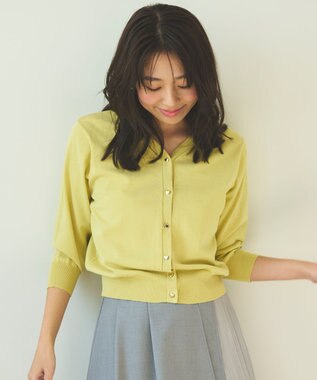 Feroux 【洗える・接触冷感・UVカット】ハートボタン7分袖 カーディガン イエロー系