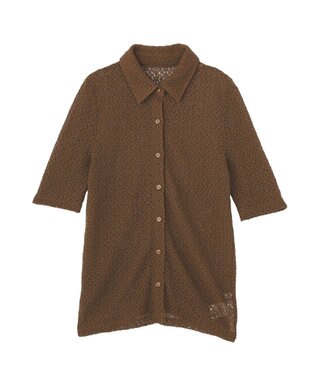 earth music&ecology ストレッチレース襟付シャツ Brown