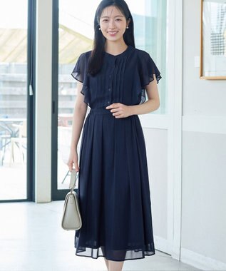 Tiaclasse L 【新色追加】フレアスリーブワンピース ダークネイビー