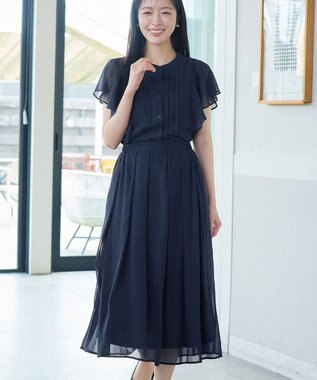 Tiaclasse L 【新色追加】フレアスリーブワンピース ダークネイビー