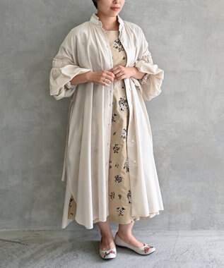 muuc 〈コットン×リネン〉〈高品質なドライタッチ生地〉野小花刺繍ゆったりワンピース ベージュ