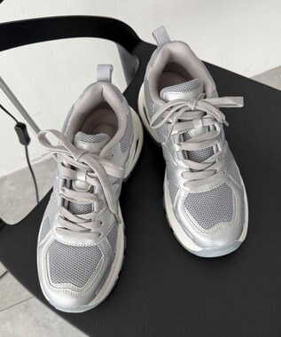 WEGO PUメッシュヒールダッドスニーカー シルバー