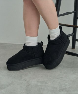 WEGO 【暖かい】厚底ショートFムートンブーツ ブラック