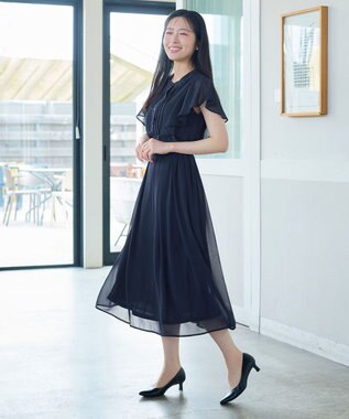 Tiaclasse L 【新色追加】フレアスリーブワンピース ダークネイビー