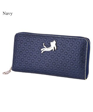 tsumori chisato CARRY キラネコフラワー ラウンドファスナー長財布 ネイビー