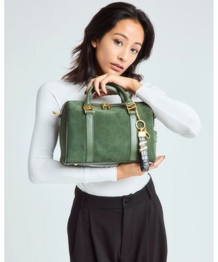 style code 【VerdeVari/ヴェルデヴァリ】スエードボストンバッグ ダークグリーン