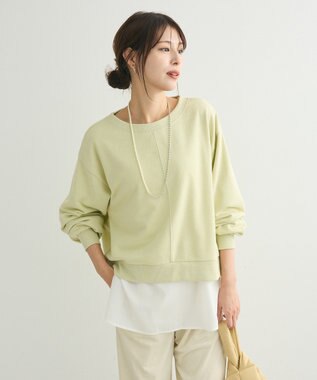Green Parks ショート丈ラメ裏毛ボートネックプルオーバー Yellow
