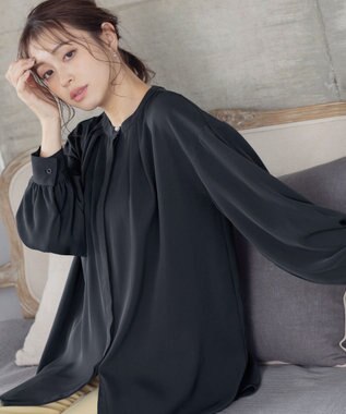 Tiaclasse L 【洗える】とろみシャツチュニック ネイビー