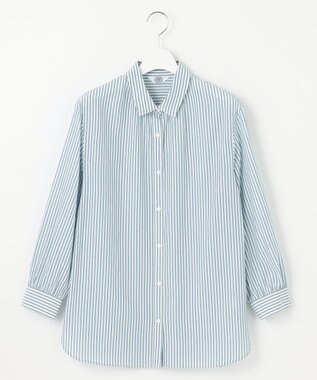 J.PRESS LADIES 【洗える】コットンアセVis ストライプ シャツカラー ブラウス ダルブルー系1