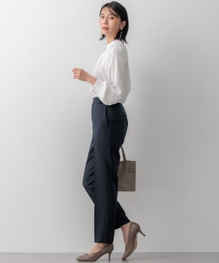 23区 【洗える】ウールライクカルゼ テーパードパンツ ネイビー系