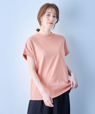 ANY 【UVケア/接触冷感】モックネックフレンチスリーブＴシャツ コーラル