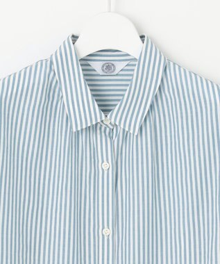 J.PRESS LADIES 【洗える】コットンアセVis ストライプ シャツカラー ブラウス ダルブルー系1