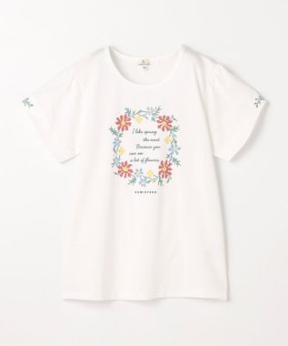 組曲 KIDS 【150-160㎝】 フラワーリースTeeシャツ オフホワイト
