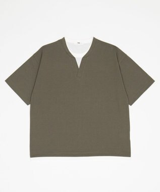 WEGO 【ユニセックス着用ITEM】キーネックフェイクレイヤードT（SS） カーキ
