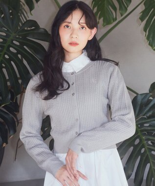 earth music&ecology ミニケーブルコンパクトカーディガン Light Gray