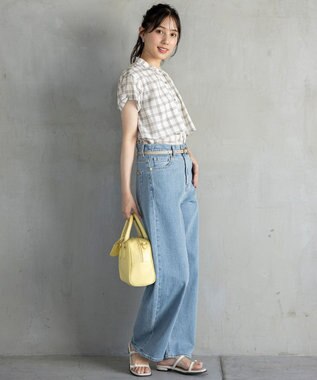 ANY SIS L 【洗える】バンドカラーレイヤード ブラウス アイボリーチェック