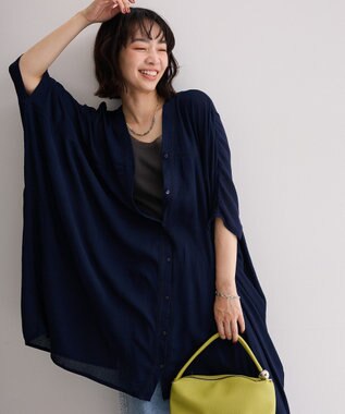 Green Parks ハシゴレースレーヨンクレープチュニック Navy