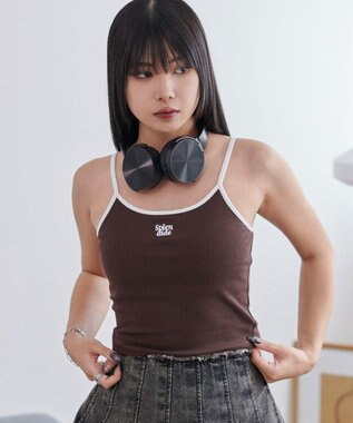WEGO 【カップ付きインナー】ワンポイント刺繍キャミ ブラウン