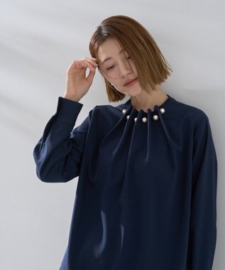 YECCA VECCA パールタックブラウス Navy