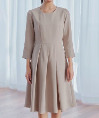 Tiaclasse 【3WAY】リボンブローチ＆ベルト付きフレアワンピース グレージュ