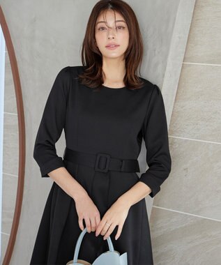 Tiaclasse 【3WAY】リボンブローチ＆ベルト付きフレアワンピース ブラック