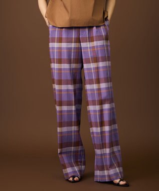 自由区 コットンリネンチェックワイドストレート パンツ