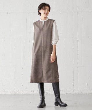 J.PRESS LADIES 【洗える】ダンボールスエード ジャンパースカート グレー系