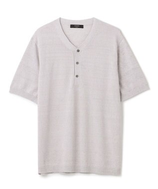 JOSEPH HOMME リネンナイロンプレーン　半袖ヘンリーネックニット ライトグレー系