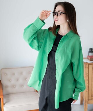 WEGO ボリュームスリーブシアーシャツ グリーン